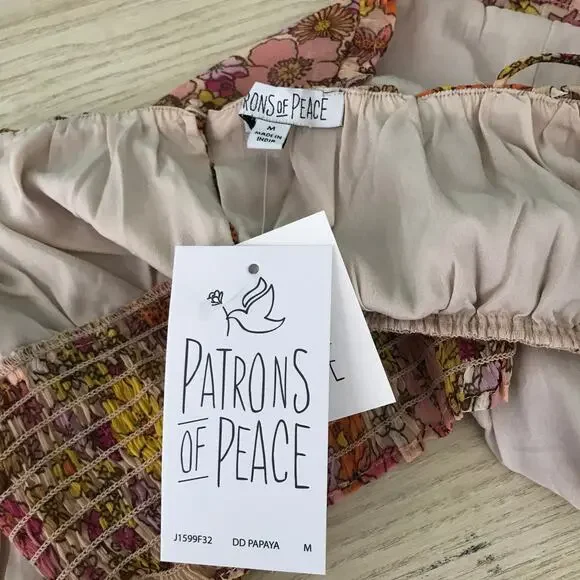 Patrons of Peace Crop Top Medium Orange Tank Floral Ruffle Boho Western‎ Tie Bow - Picture 6 of 10